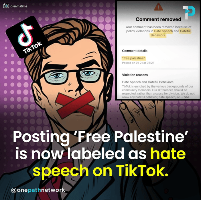 Posting 'Free Palestine' is now labelled as hate speech on TikTok!